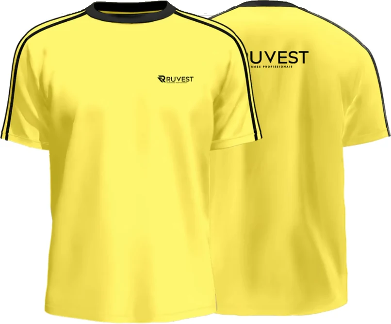Peça de uniforme promocional da Ruvest Uniformes, frente e costas
